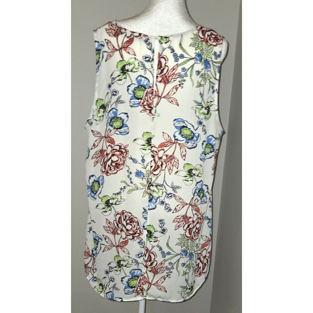 Daniel Rainn Floral Sleeveless Blouse Size XXL White w/ red blue green flowers